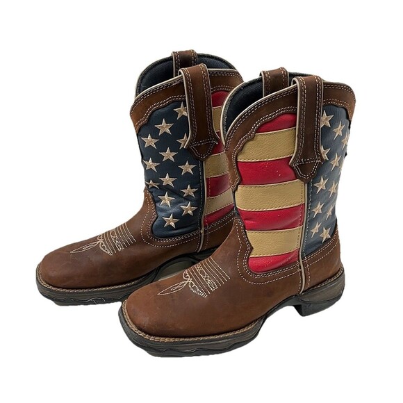 DURANGO LADY REBEL STARS & BARS BROWN LEATHER COWGIRL BOOTS #RD4414 WOMEN'S 6.5M - Picture 1 of 10
